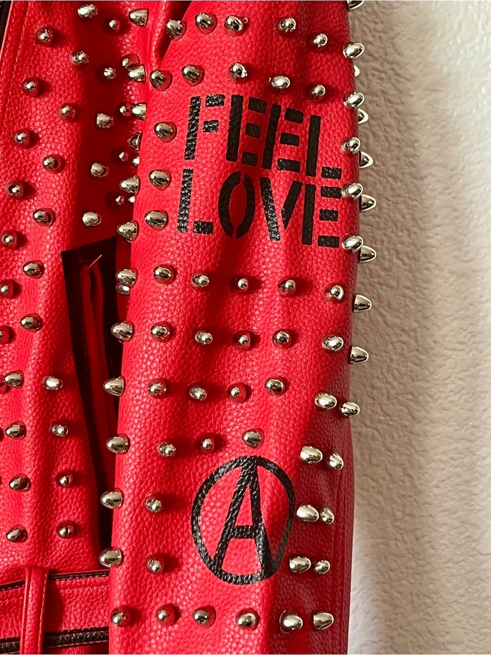 Studded Red Leather Biker Jacket with Belt - Women's Fashion - Picture 8 of 16